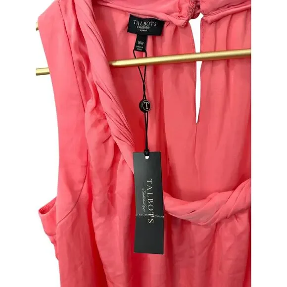 TALBOTS Pink Twist Front Halter Dress 16W NWT Pockets Pull On 👗 - Picture 5 of 9